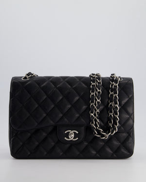 Chanel Black Jumbo Classic Double Flap Bag in Caviar Leather with Silver Hardware