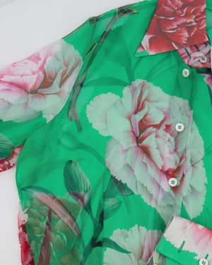 Dolce & Gabbana Green and Pink Floral Long Sleeve Silk Shirt IT 40 (UK 8)