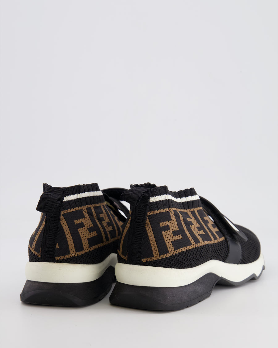 Fendi Black and Brown Knit Fabric Rockoko FF Trainers with Monogram Size EU 38