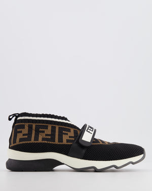 Fendi Black and Brown Knit Fabric Rockoko FF Trainers with Monogram Size EU 38