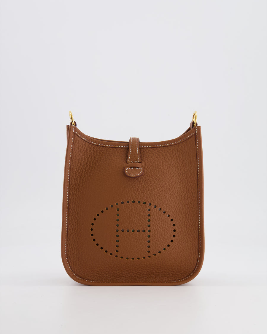 Hermès Mini Evelyne Bag in Gold Clemence Leather with Gold Hardware