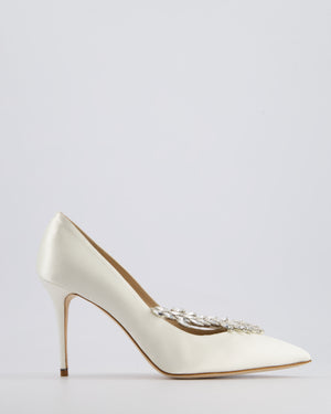 Manolo Blahnik Ivory Nadira 90 Satin Pumps with Embellished Detail Size EU 39