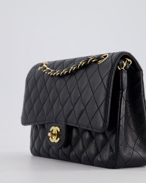 Chanel Black Vintage Medium Classic Double Flap Bag in Caviar Leather with 24K Gold Hardware