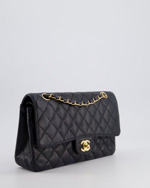 Chanel Black Vintage Medium Classic Double Flap Bag in Caviar Leather with 24K Gold Hardware