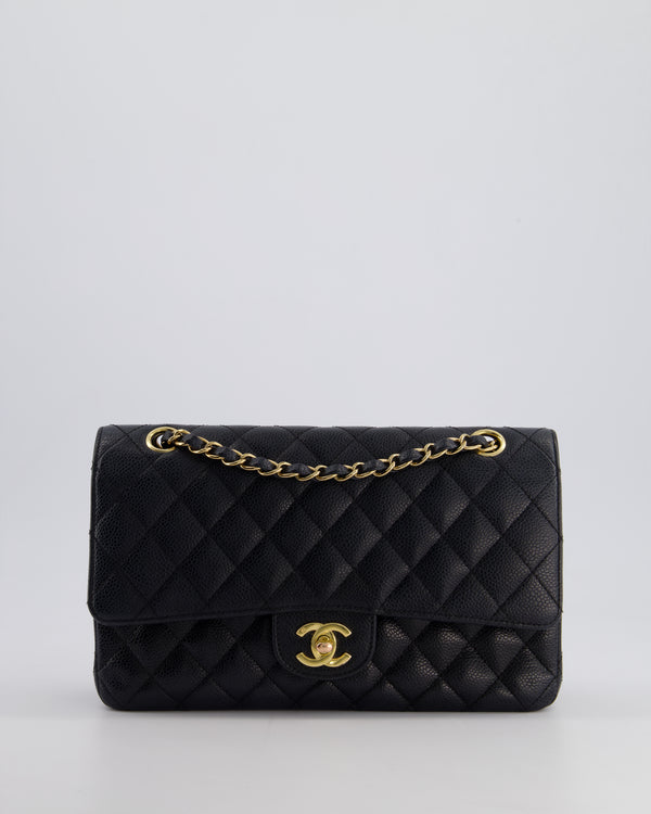 Chanel Black Vintage Medium Classic Double Flap Bag in Caviar Leather with 24K Gold Hardware