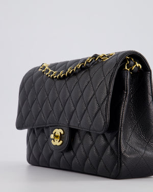 *HOT* Chanel Black Medium Classic Double Flap Bag in Caviar Leather with Gold Hardware