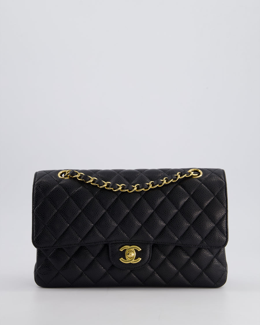 *HOT* Chanel Black Medium Classic Double Flap Bag in Caviar Leather with Gold Hardware