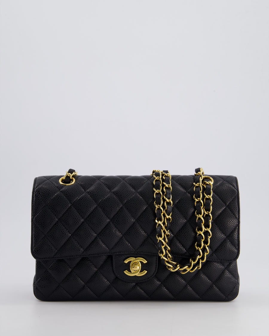 *HOT* Chanel Black Medium Classic Double Flap Bag in Caviar Leather with Gold Hardware