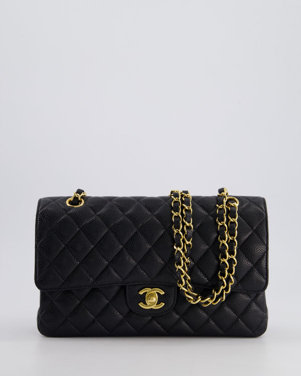 *HOT* Chanel Black Medium Classic Double Flap Bag in Caviar Leather with Gold Hardware