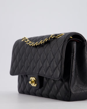 *HOT* Chanel Black Medium Classic Double Flap Bag in Caviar Leather with Gold Hardware