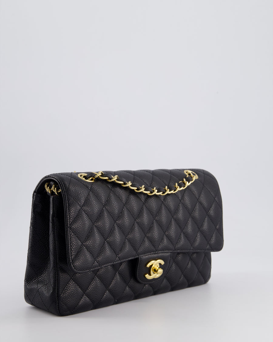 *HOT* Chanel Black Medium Classic Double Flap Bag in Caviar Leather with Gold Hardware