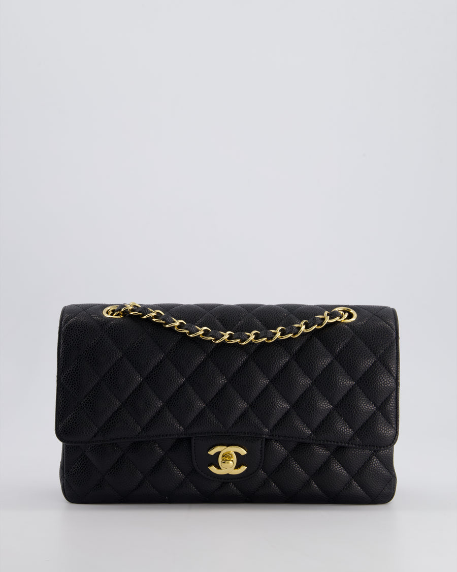 *HOT* Chanel Black Medium Classic Double Flap Bag in Caviar Leather with Gold Hardware