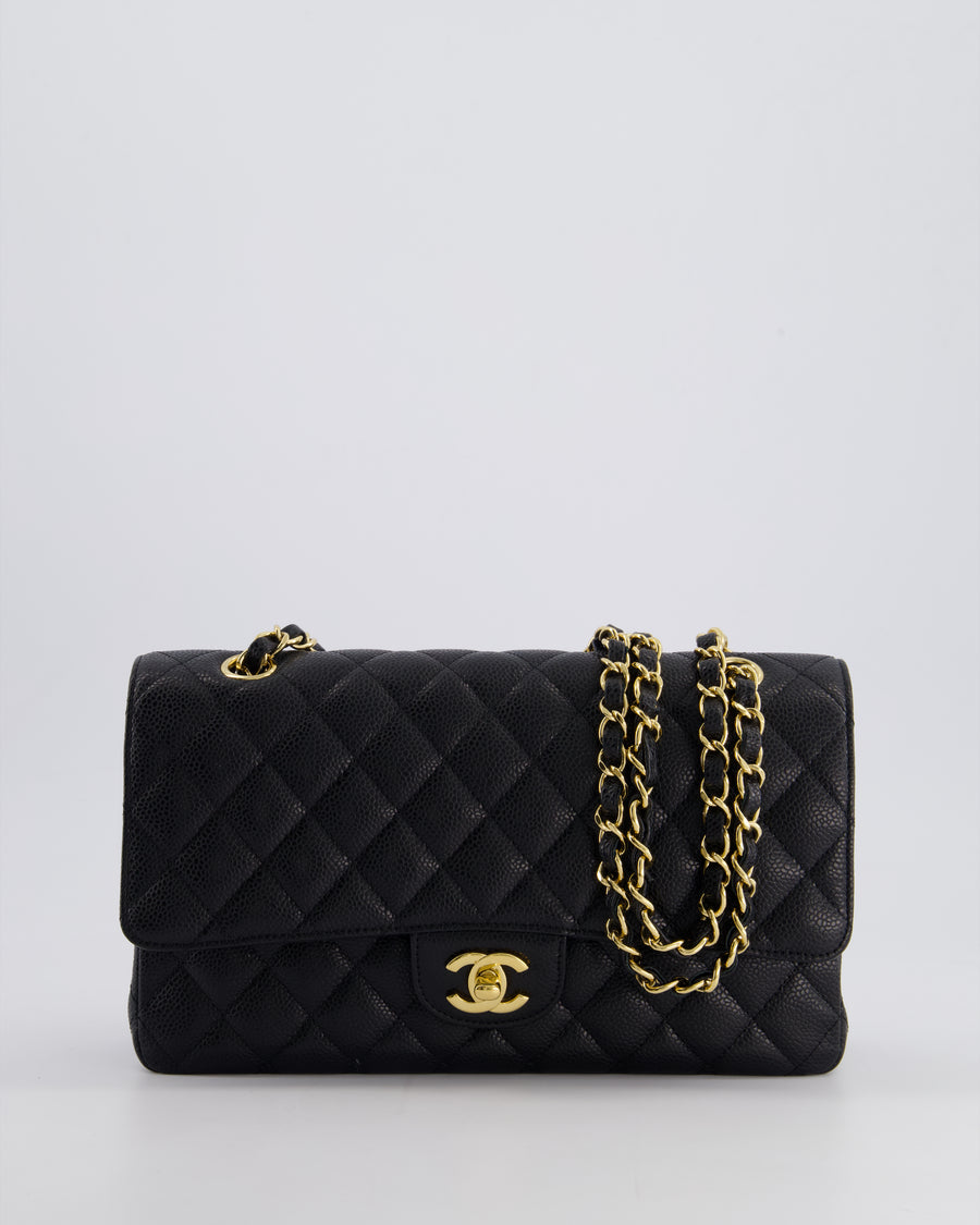 *HOT* Chanel Black Medium Classic Double Flap Bag in Caviar Leather with Gold Hardware