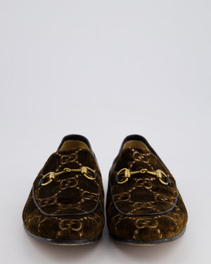 Gucci Horsebit Jordaan Loafers In Brown Velvet with GG Monogram Details Size EU 45