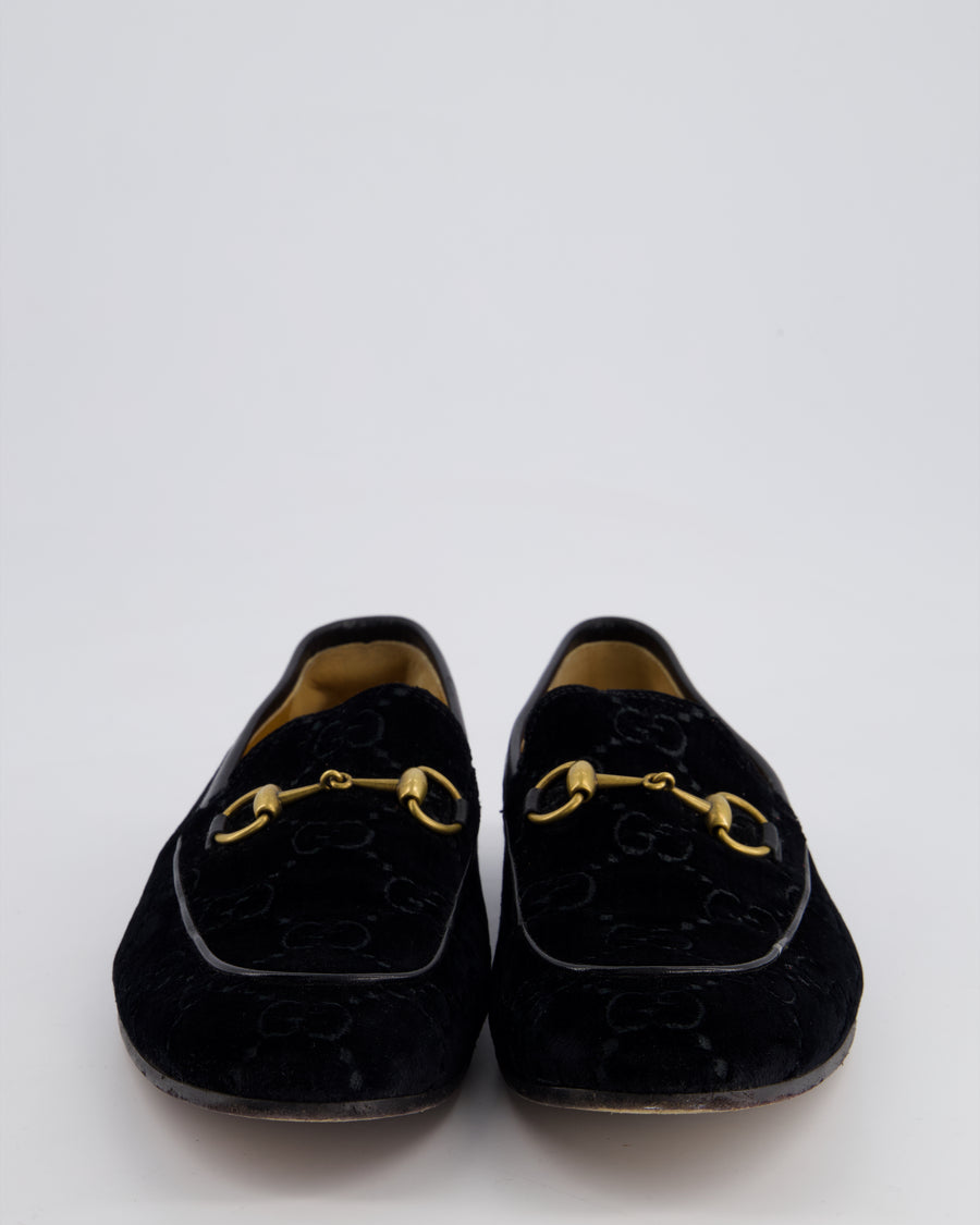 Gucci Horsebit Jordaan Loafers In Black Velvet with GG Monogram Details Size EU 45