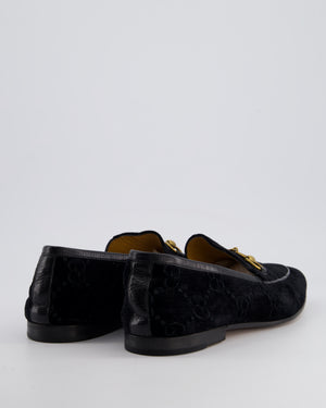 Gucci Horsebit Jordaan Loafers In Black Velvet with GG Monogram Details Size EU 45