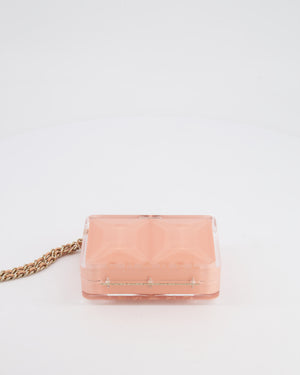 *COLLECTOR'S PIECE* Chanel Minaudière Pink Plexiglass Clutch Bag With Champagne Hardware and Logo Detail