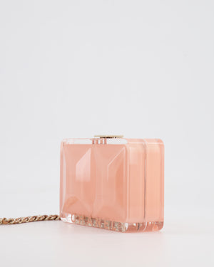 *COLLECTOR'S PIECE* Chanel Minaudière Pink Plexiglass Clutch Bag With Champagne Hardware and Logo Detail