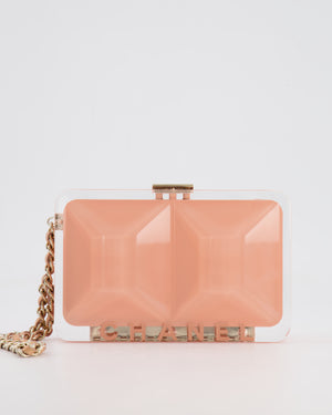 *COLLECTOR'S PIECE* Chanel Minaudière Pink Plexiglass Clutch Bag With Champagne Hardware and Logo Detail