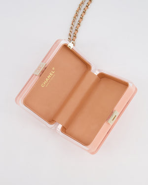 *COLLECTOR'S PIECE* Chanel Minaudière Pink Plexiglass Clutch Bag With Champagne Hardware and Logo Detail