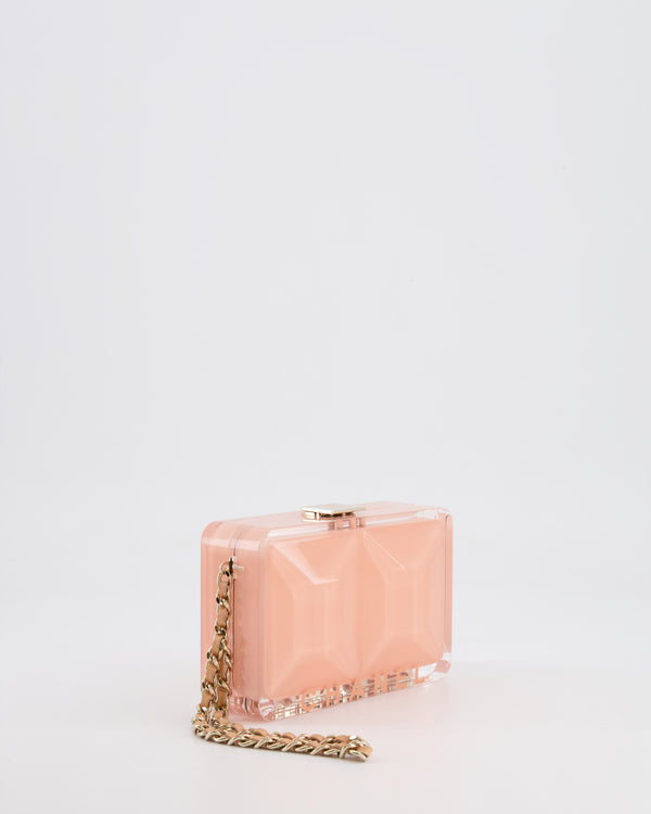 *COLLECTOR'S PIECE* Chanel Minaudière Pink Plexiglass Clutch Bag With Champagne Hardware and Logo Detail