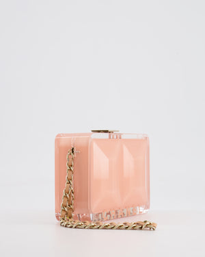 *COLLECTOR'S PIECE* Chanel Minaudière Pink Plexiglass Clutch Bag With Champagne Hardware and Logo Detail