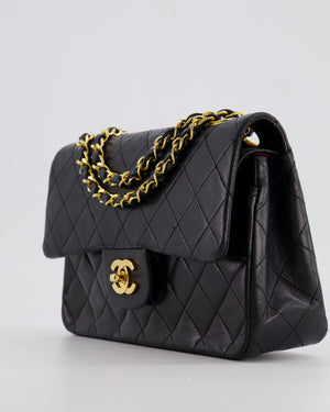 Chanel Black Vintage Classic Small Double Flap Bag in Lambskin Leather with 24K Gold Hardware