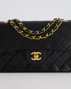 Chanel Black Vintage Classic Small Double Flap Bag in Lambskin Leather with 24K Gold Hardware