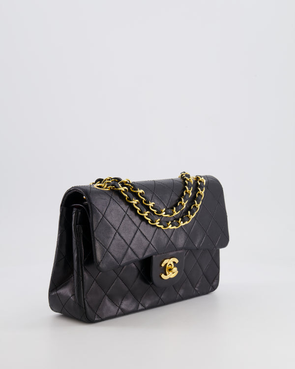 Chanel Black Vintage Classic Small Double Flap Bag in Lambskin Leather with 24K Gold Hardware