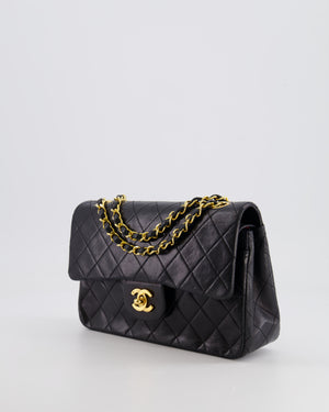 Chanel Black Vintage Classic Small Double Flap Bag in Lambskin Leather with 24K Gold Hardware