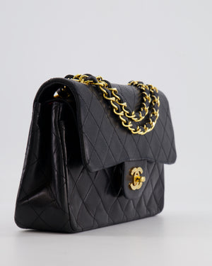 Chanel Black Vintage Classic Small Double Flap Bag in Lambskin Leather with 24K Gold Hardware