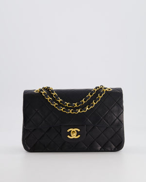 Chanel Black Vintage Classic Small Double Flap Bag in Lambskin Leather with 24K Gold Hardware