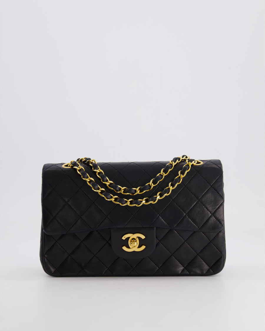 Chanel Black Vintage Classic Small Double Flap Bag in Lambskin Leather with 24K Gold Hardware