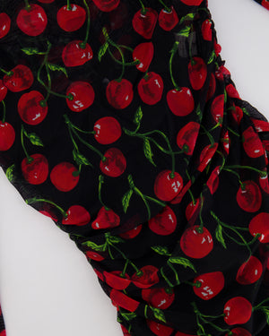 Dolce & Gabbana Black and Red Long Sleeve Ruched Dress with Cherries Print Details Size IT 40 (UK 8)