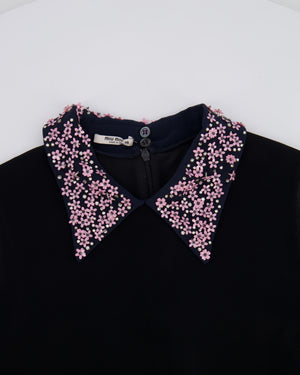 Miu Miu Black Sleeveless Mini Dress with Pink Floral Collar Detail Size IT 38 (UK 6)