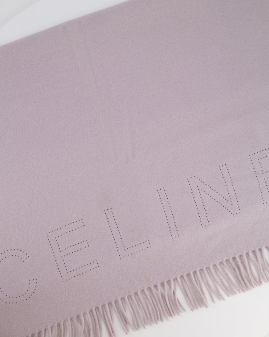 Céline Lilac Fringed Scarf with Logo Detail 100x70cm