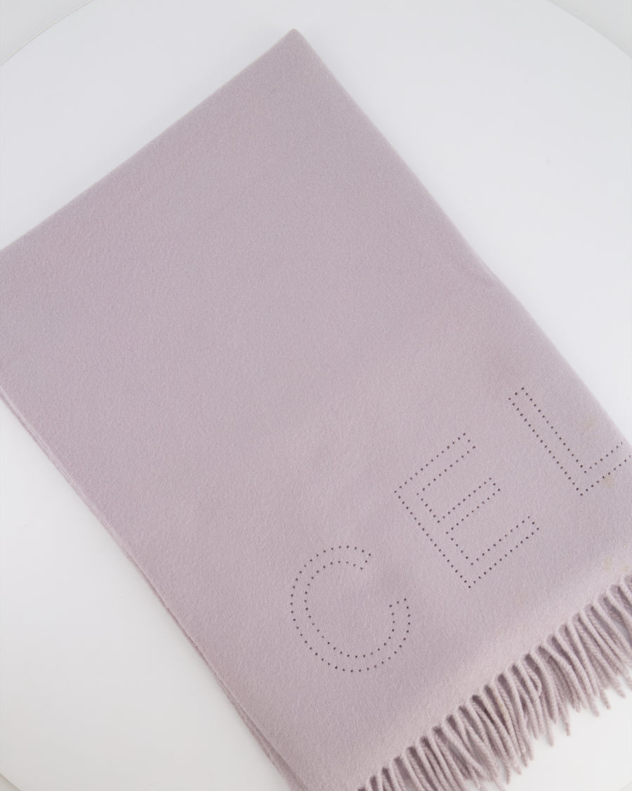 Céline Lilac Fringed Scarf with Logo Detail 100x70cm