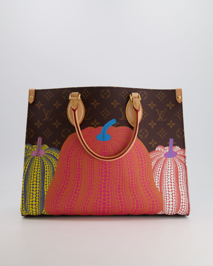 Louis Vuitton x Yayoi Kusama Brown Monogram and Multicolour Pumpkin Onthego Bag with Gold Hardware