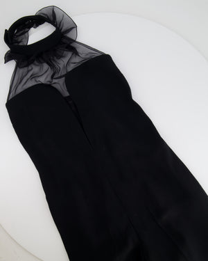 Saint Laurent Black Sleeveless Tulle Jumpsuit with Collar Ruffle Detail FR 36 (UK 8)