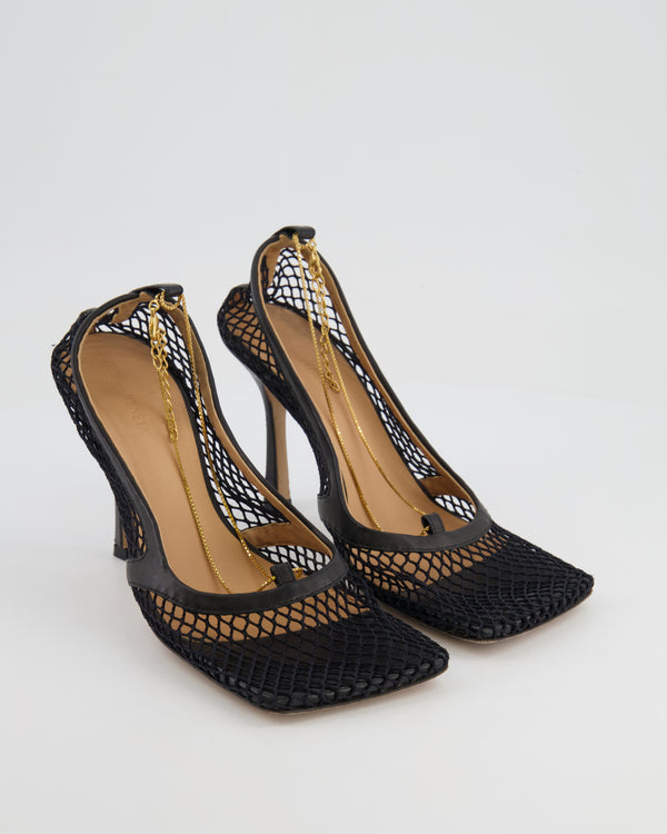 Bottega Veneta Black Mesh Stretch Heels with Gold Chain Detail Size EU 39 RRP £905