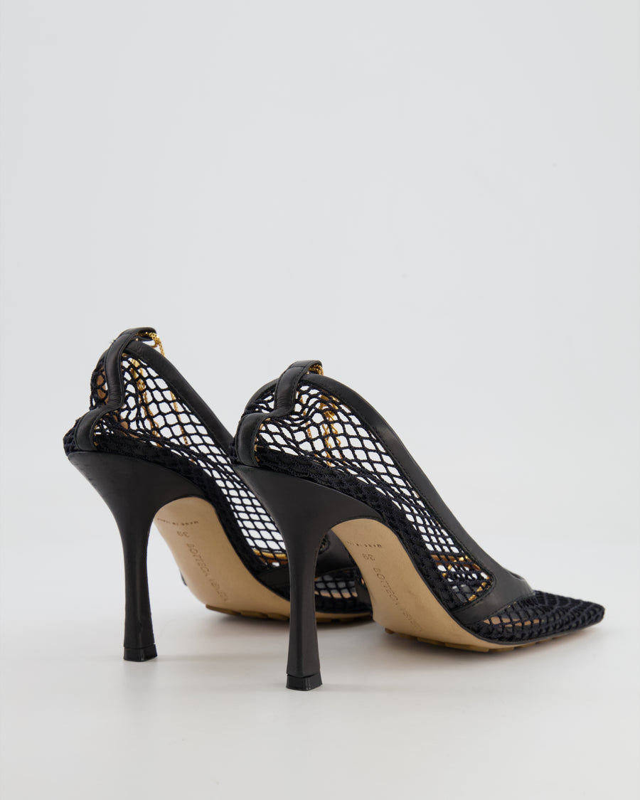 Bottega Veneta Black Mesh Stretch Heels with Gold Chain Detail Size EU 39 RRP £905