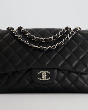 Chanel Black Jumbo Classic Single Flap Bag in Lambskin Leather with Silver Hardware