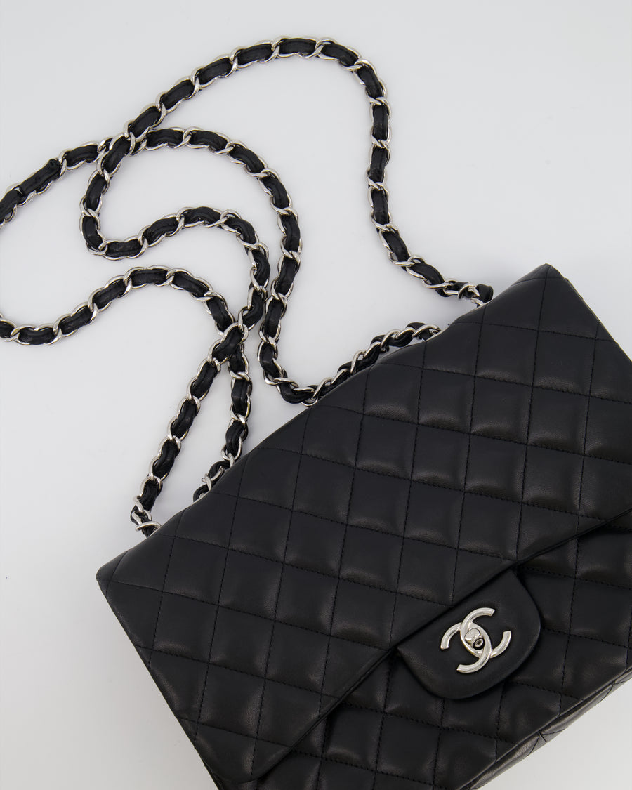 Chanel Black Jumbo Classic Single Flap Bag in Lambskin Leather with Silver Hardware