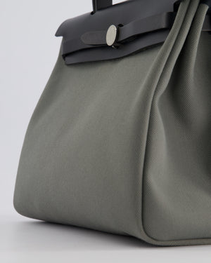 Hermès Herbag 31 Bag in Vert De Gris Toile Canvas and Black Vache Hunter Leather with Palladium Hardware