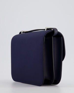 *RARE* Hermès Constance III Mini 18cm Bag in Bleu Nuit Silk and Swift Leather with Palladium Hardware