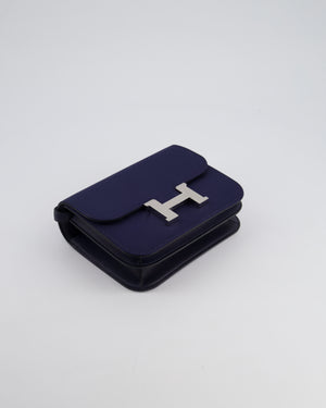 *RARE* Hermès Constance III Mini 18cm Bag in Bleu Nuit Silk and Swift Leather with Palladium Hardware