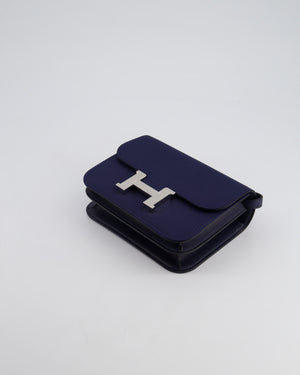 *RARE* Hermès Constance III Mini 18cm Bag in Bleu Nuit Silk and Swift Leather with Palladium Hardware