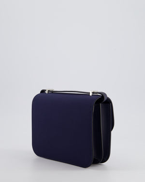 *RARE* Hermès Constance III Mini 18cm Bag in Bleu Nuit Silk and Swift Leather with Palladium Hardware