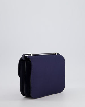 *RARE* Hermès Constance III Mini 18cm Bag in Bleu Nuit Silk and Swift Leather with Palladium Hardware