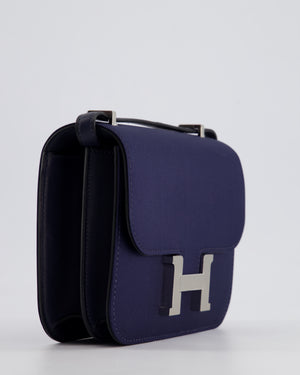 *RARE* Hermès Constance III Mini 18cm Bag in Bleu Nuit Silk and Swift Leather with Palladium Hardware